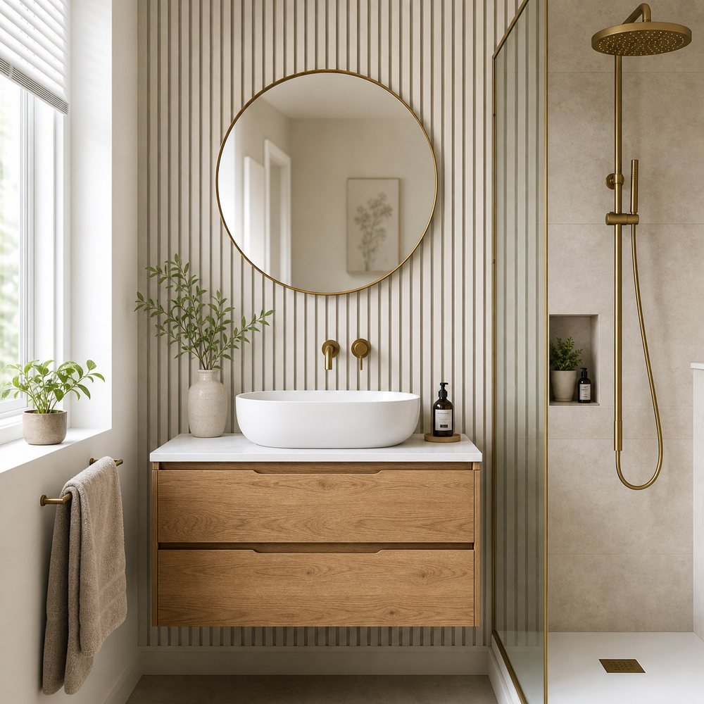 Bathroom wall panels in a finished room