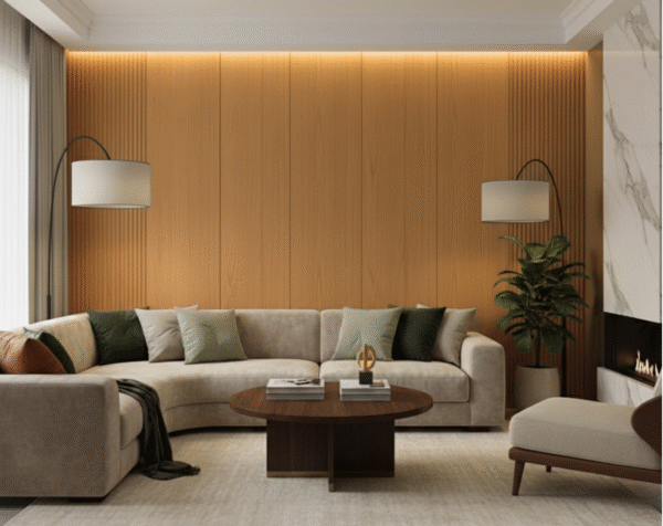 WPC 3D Wave + Flat Wall Panels With 4/10 End Trims Set - Light Oak