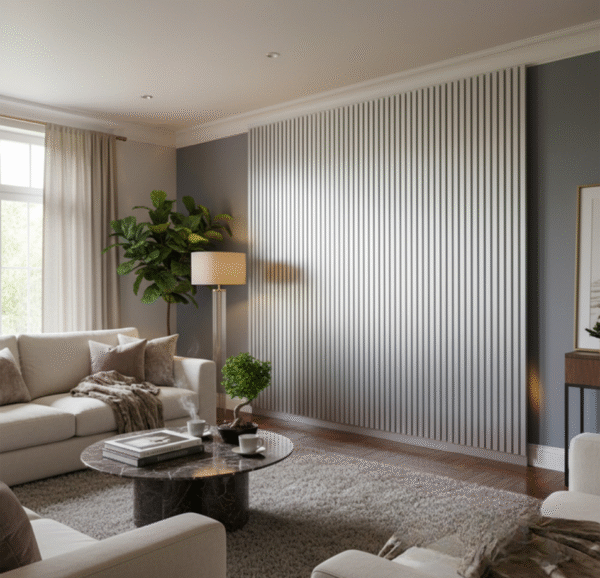 PPC® WPC 3D SLAT Wall Panels 235×15.2cm (SET of 14) – Silver Chrome