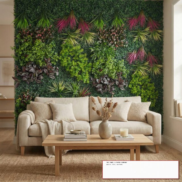 (PRE-ORDER) Meadow Wild Verde Mixed Style Artificial Green Wall Panel 100cm x 100cm (Set of 2) - The Panel & Paper Co image