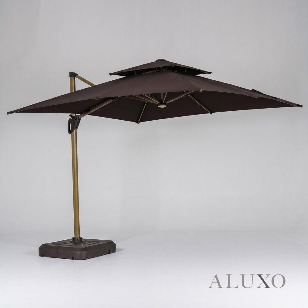 Camber 3m Square Cantilever Parasol with Solar LED Lights - Coffee Brown in Dartford: London Wall Panel Guide in a UK interior