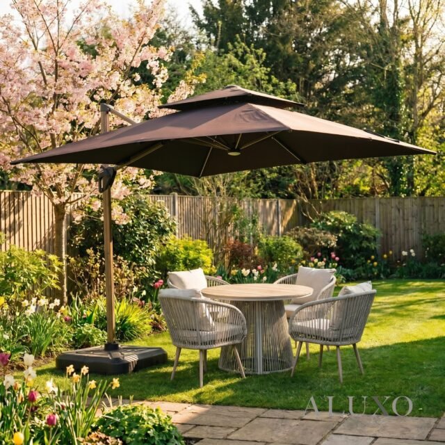 Camber 3m Square Cantilever Parasol with Solar LED Lights - Coffee Brown - The Panel & Paper Co image