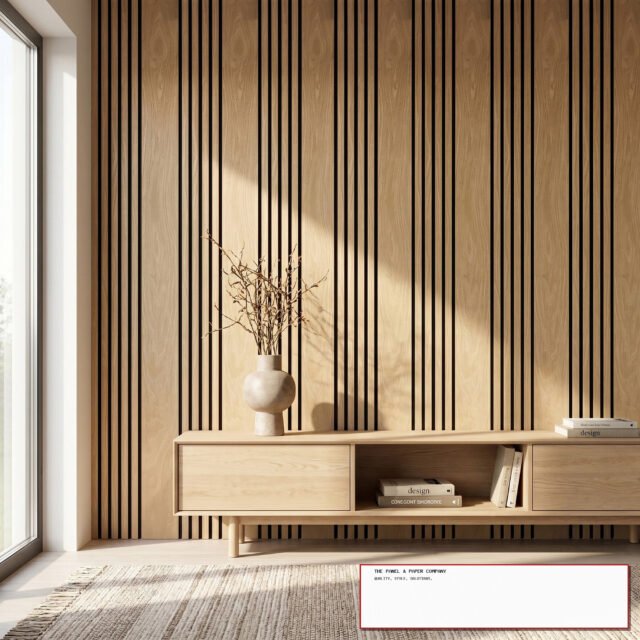 Premium Wide Random Rhythmic Slat Oak Wall Panels - 240cm x 30cm (Set of 2) - The Panel & Paper Co image