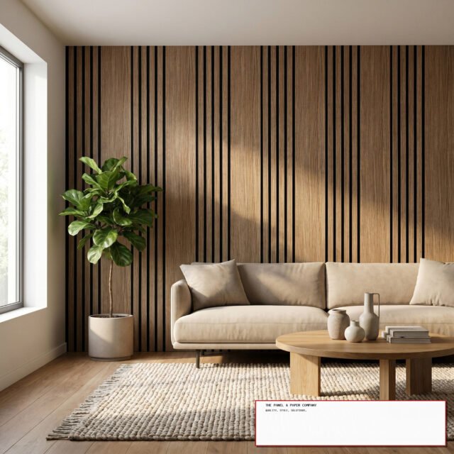 Premium Wide Random Rhythmic Slat Walnut Wall Panels - 240cm x 30cm (Set of 2) - The Panel & Paper Co image