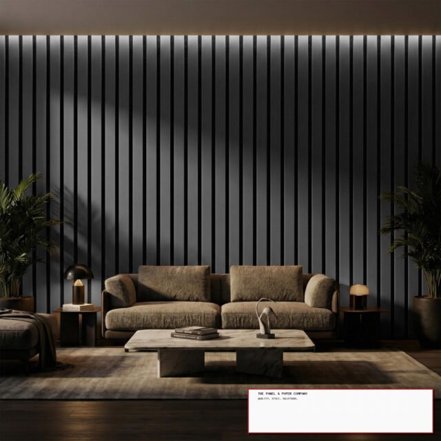 Premium Wide Black Coloured Wall Panel | 3-Sided Wrap Design 240cm x 30cm (Set of 2) - The Panel & Paper Co image