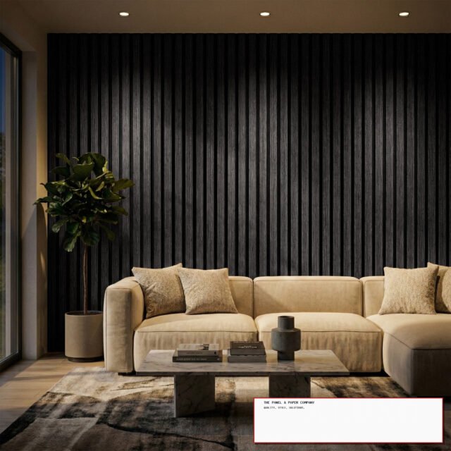Premium Wide 3-Sided Wood Veneer Black Oak Wall Panels - 240cm x 30cm (Set of 2) - The Panel & Paper Co image