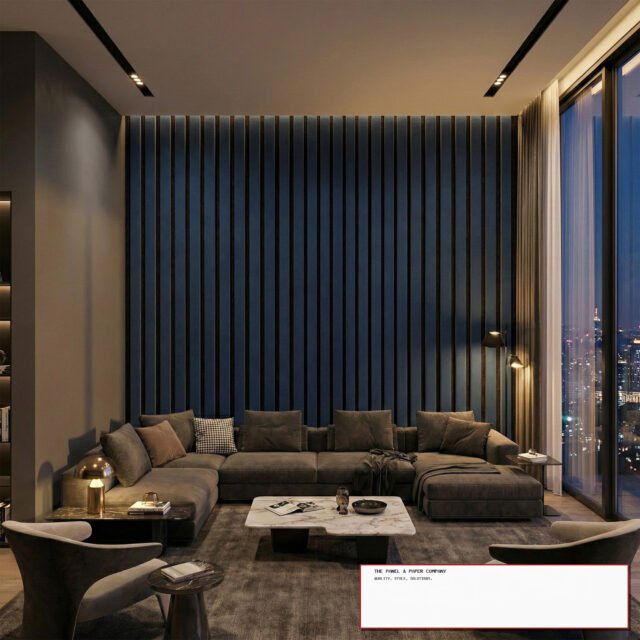 Premium Wide Blue Coloured Wall Panel | 3-Sided Wrap Design 240cm x 30cm (Set of 2) - The Panel & Paper Co image