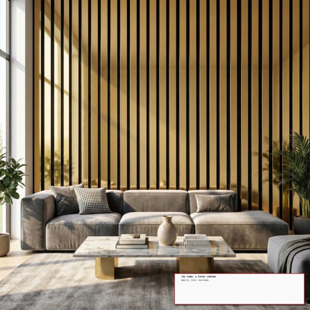 Premium Wide Gold Coloured Wall Panel | 3-Sided Wrap Design 240cm x 30cm (Set of 2) - The Panel & Paper Co image
