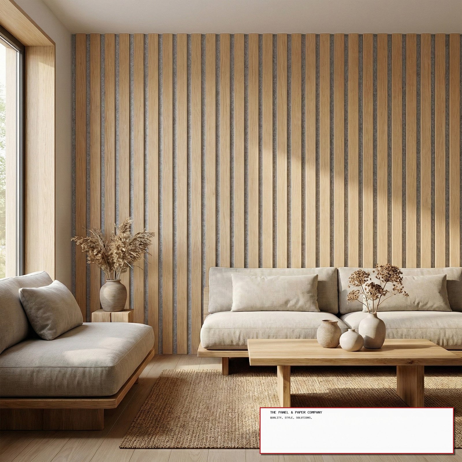 Premium Wide 3-Sided Wood Veneer Oak Wall Panels | Grey Felt Backing - 240cm x 30cm (Set of 2) - The Panel & Paper Co image