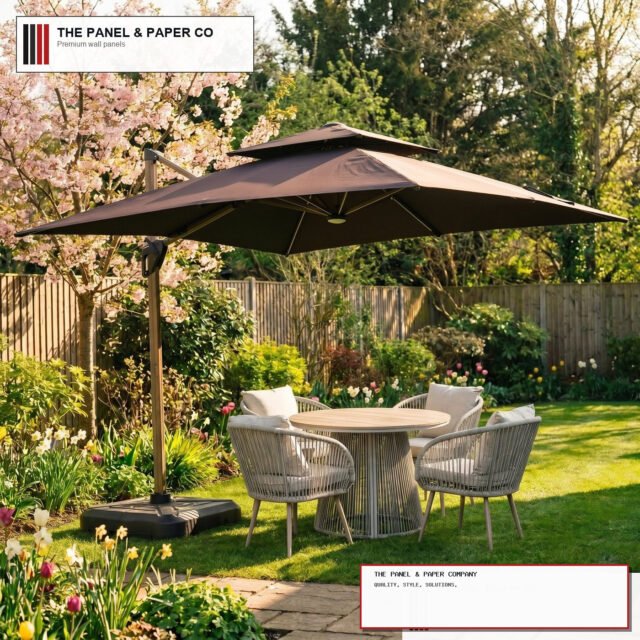 Garden 3m Square Cantilever Parasol with Solar LED Lights - Coffee Brown - The Panel & Paper Company