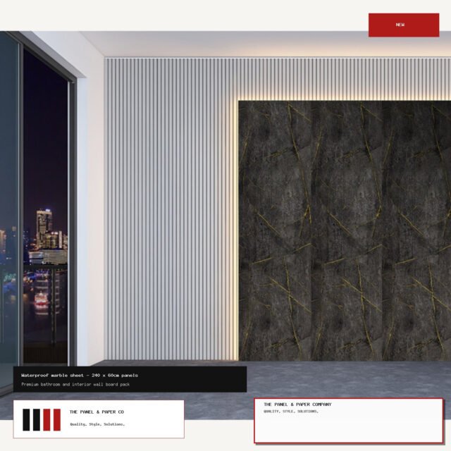 Gold and Black Marble Waterproof Wall Sheet - 240 x 60cm Pack - The Panel & Paper Co image 1