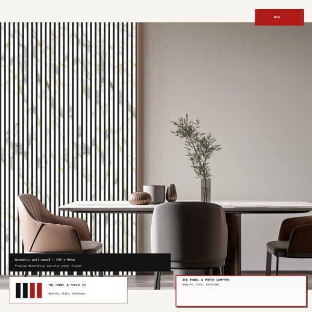 Gold and White Marble Acoustic Wall Panel - 240 x 60cm - The Panel & Paper Co image 1