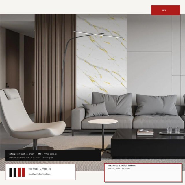 Gold and White Marble Waterproof Wall Sheet - 240 x 60cm Pack - The Panel & Paper Co image 1