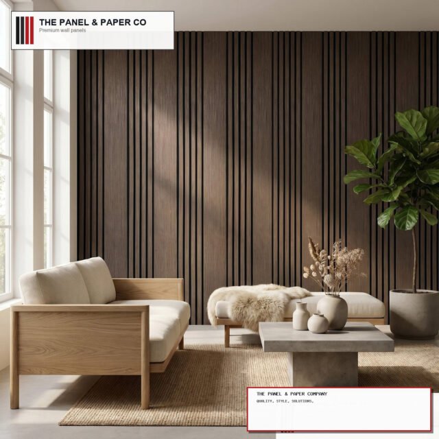 Signature Rhythmic Wide Slat Smoked Oak Wall Panels - 240cm x 30cm (Set of 2) - The Panel & Paper Company