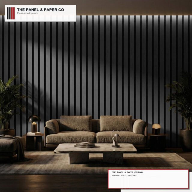 Signature Wide Slat Black Coloured Wall Panel - 3-Sided Wrap Design 240cm x 30cm (Set of 2) - The Panel & Paper Company