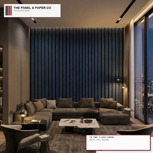 Signature Wide Slat Blue Coloured Wall Panel - 3-Sided Wrap Design 240cm x 30cm (Set of 2) - The Panel & Paper Company