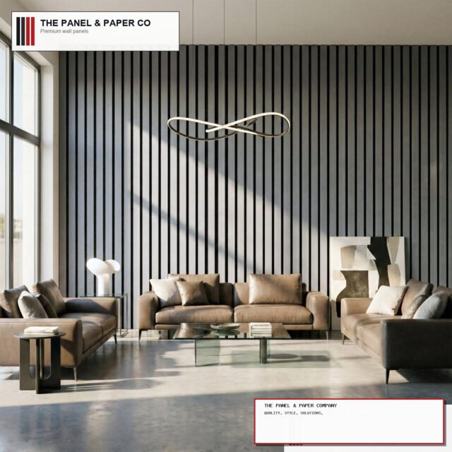 Signature Wide Slat Grey Coloured Wall Panel - 3-Sided Wrap Design 240cm x 30cm (Set of 2) - The Panel & Paper Company