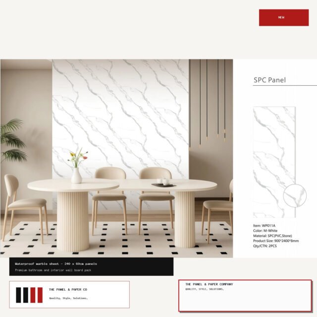 White Marble Waterproof Wall Sheet - 240 x 60cm Pack - The Panel & Paper Co image 1