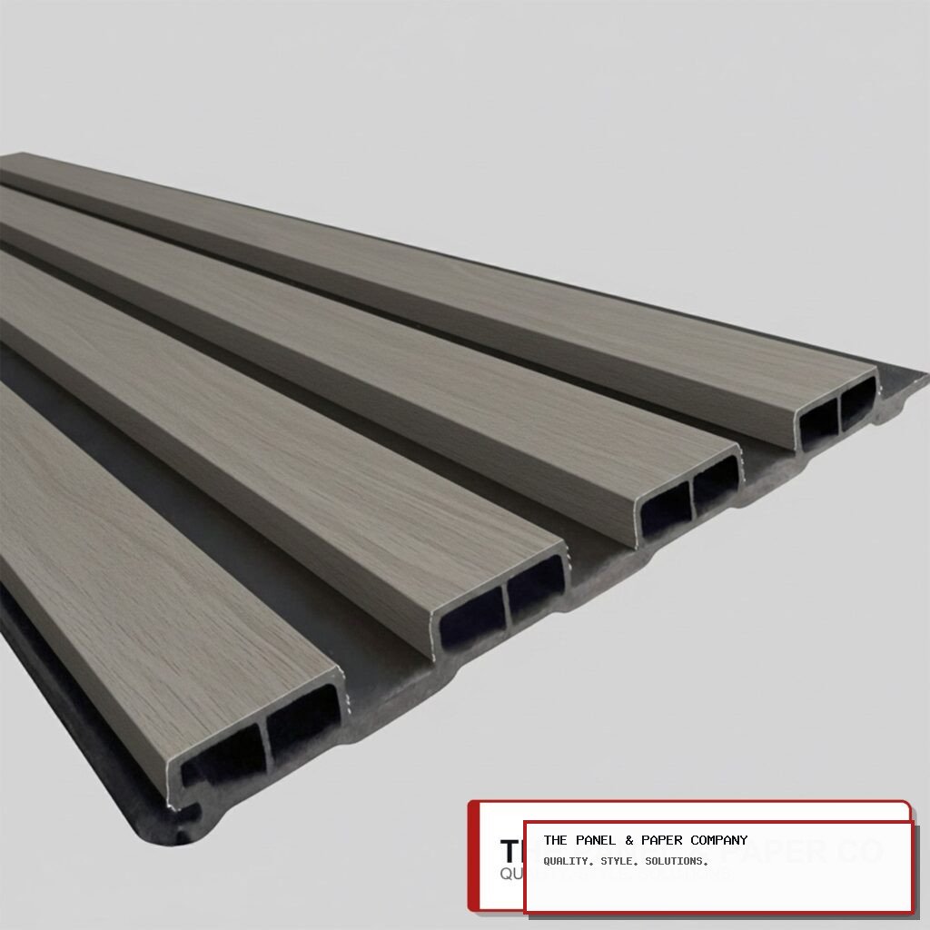 WPC 3D Slat Wall Panels 235x15.2cm - Mid Grey in Harlow: London Wall Panel Guide in a UK interior