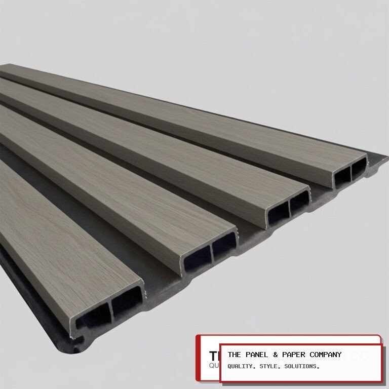 WPC 3D Slat Wall Panels 235x15.2cm - Mid Grey in Harlow: London Wall Panel Guide in a UK interior