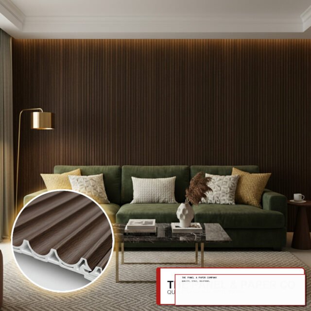 WPC 3D Wave Decorative Wall Panels 235x15.9cm (Set of 10) - Walnut (Dark Oak) - The Panel & Paper Co image 1