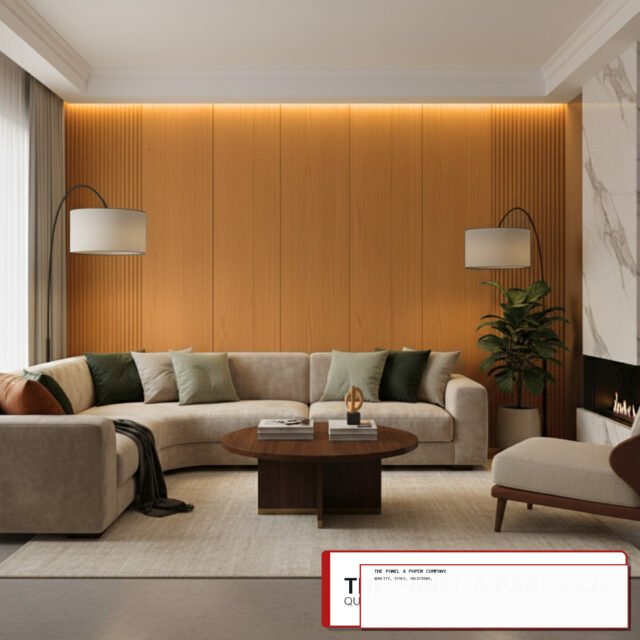 WPC Full Wall Set: 3D Wave & Flat Panels + 4 End Trims - Light Oak - The Panel & Paper Co image 1