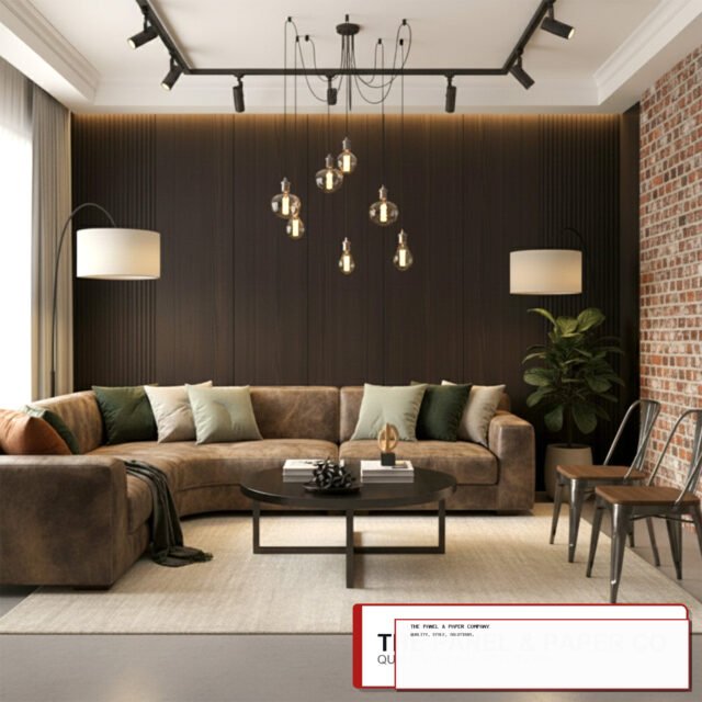 WPC Full Wall Set: 3D Wave & Flat Panels + 4 End Trims - Walnut (Dark Oak) - The Panel & Paper Co image 1