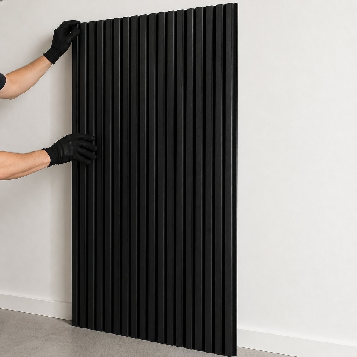 Black acoustic wall panel full panel installation view