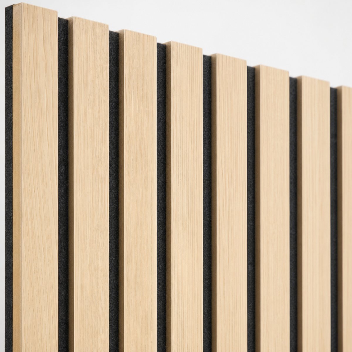 Natural Oak acoustic wall panel slat and felt close-up