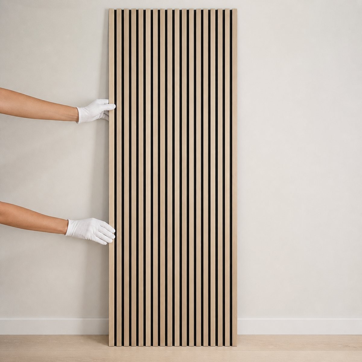 Natural Oak acoustic wall panel full panel installation view