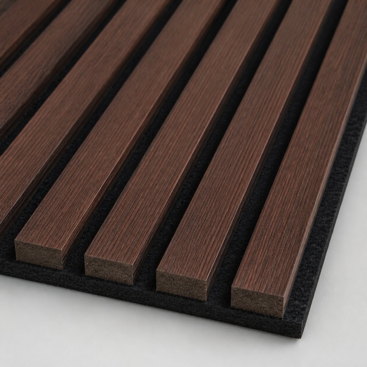 Smoked Oak acoustic wall panel slat and felt close-up