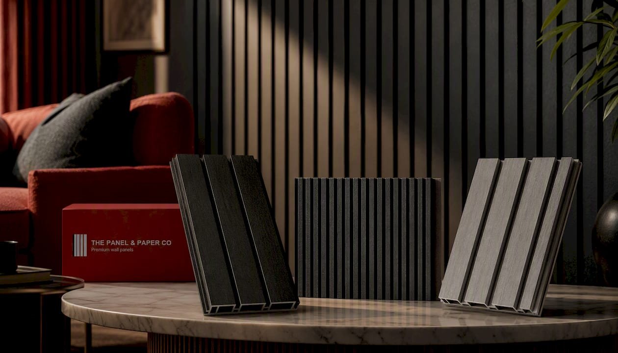 Signature Wide Slat Black Coloured Wall Panel – 3-Sided Wrap Design 240cm x 30cm (Set of 2)
