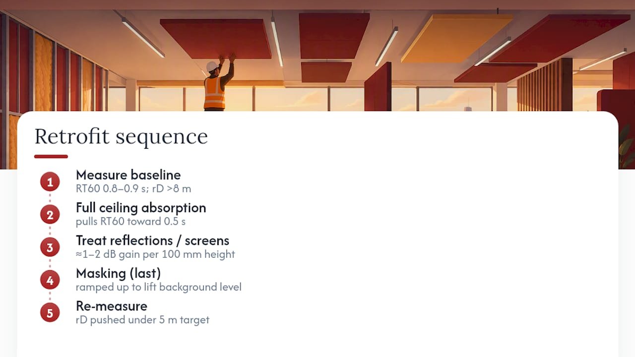 Office acoustic retrofit sequence and targets