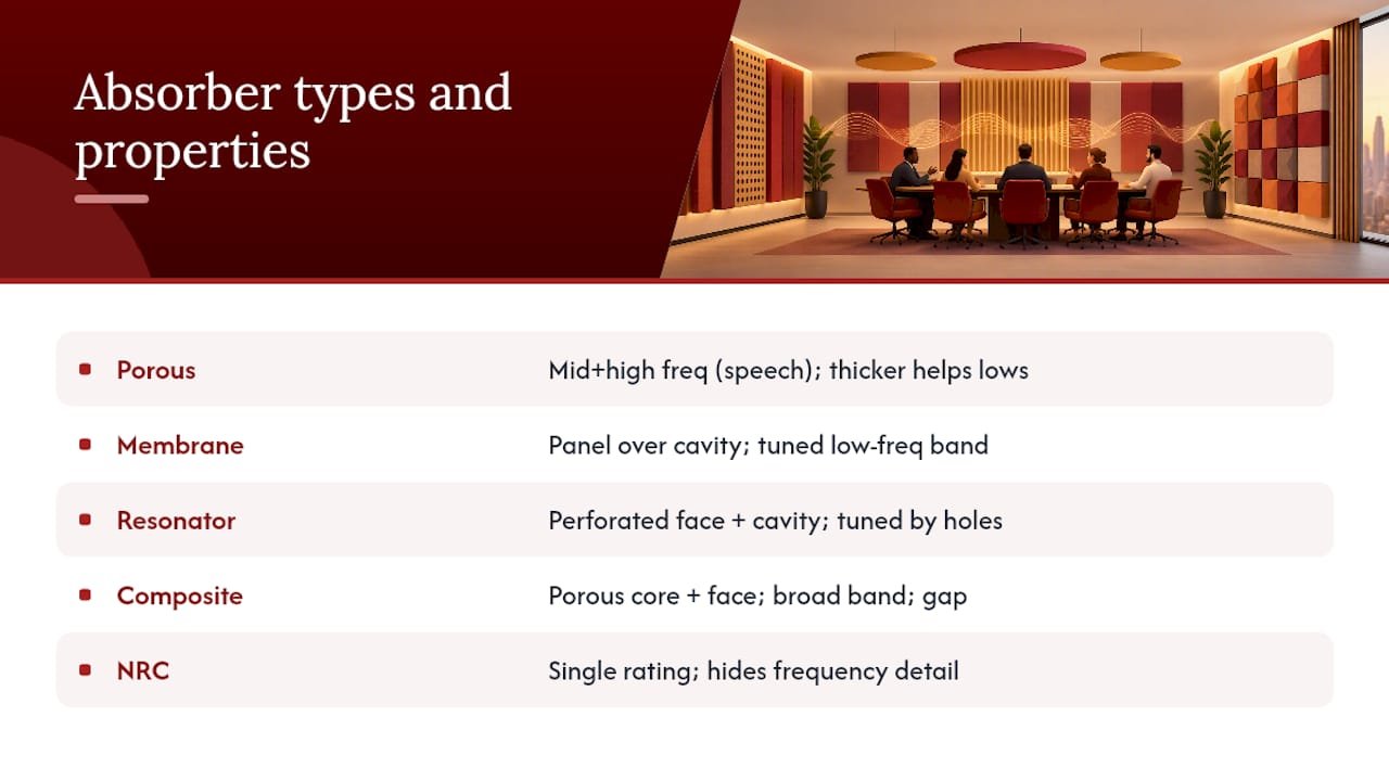 Comparison of four acoustic absorber types