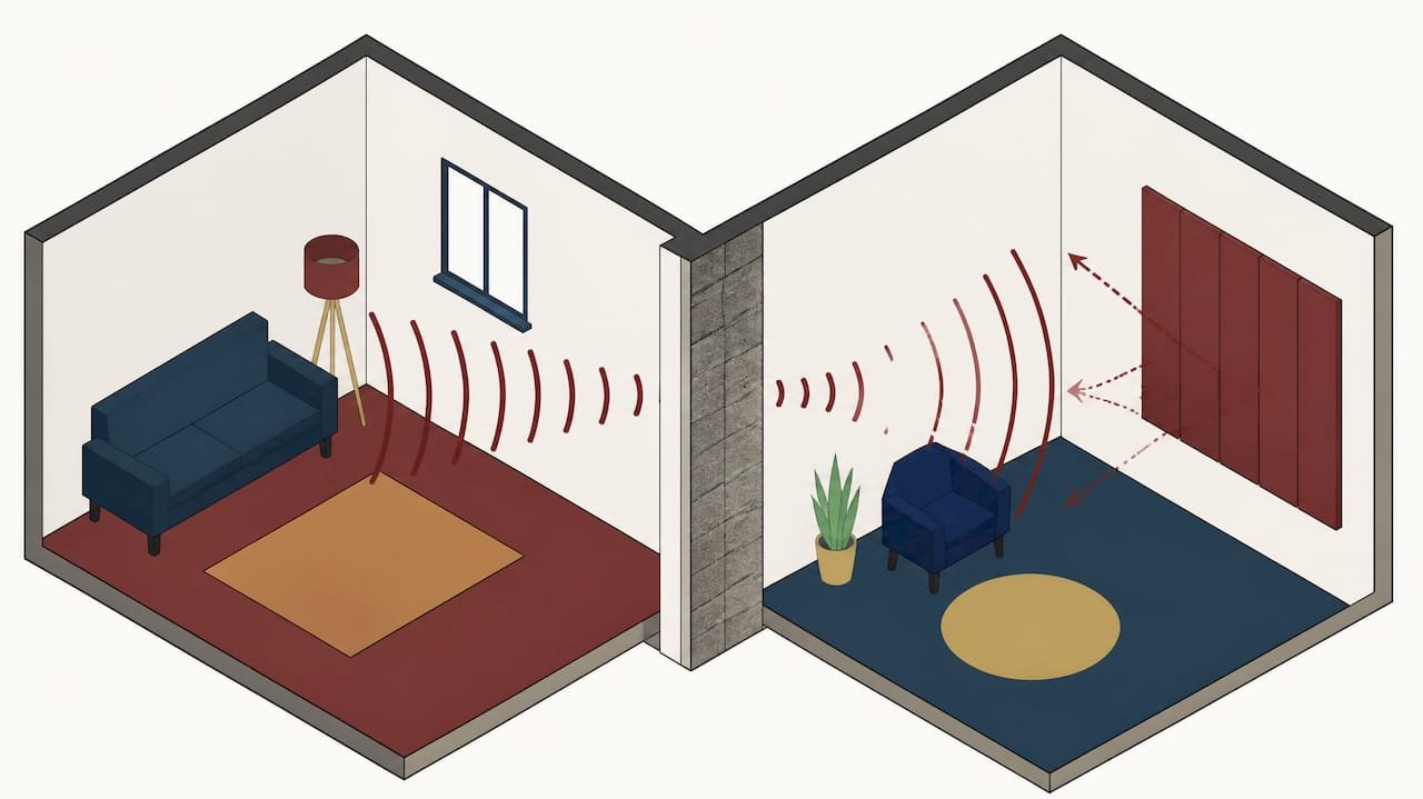 Sound absorption versus wall transmission