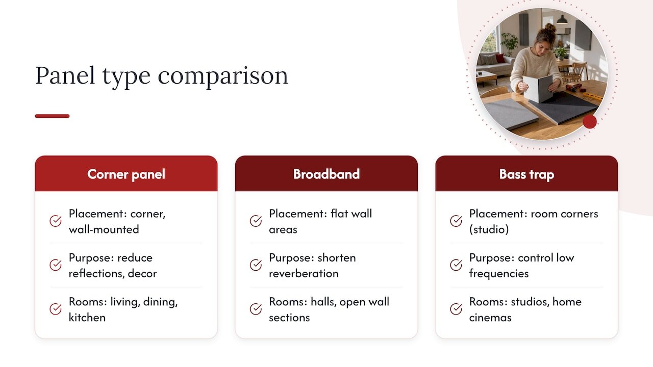 Comparison of three acoustic panel categories