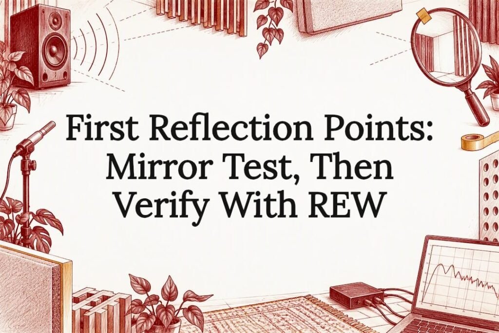Hand-drawn acoustic testing objects frame title space