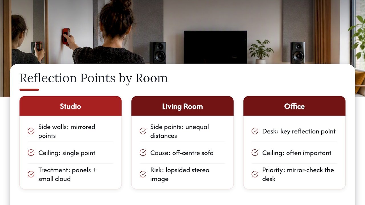 Reflection points compared across three room types