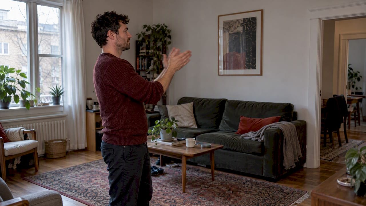 Renter clapping to test living room echo
