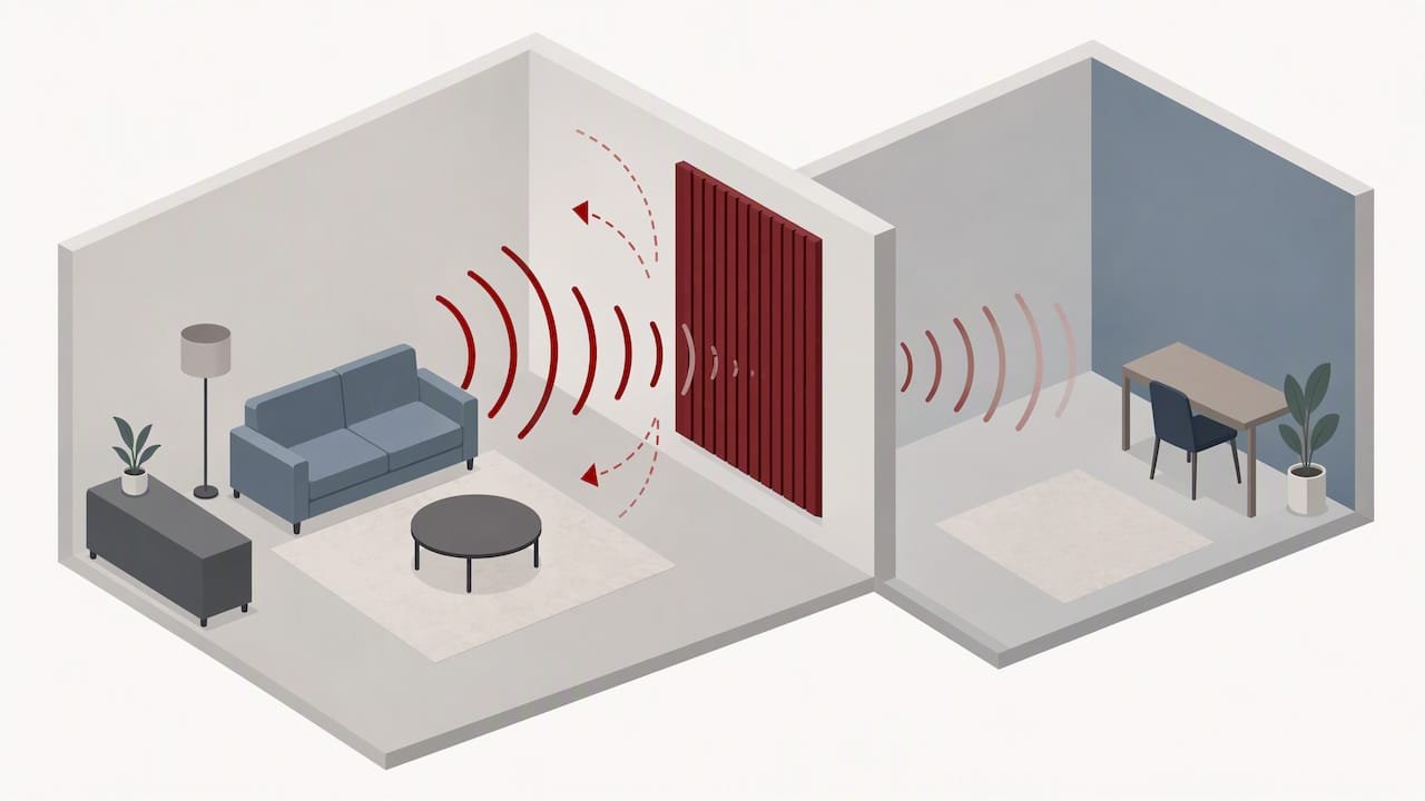Panels absorb room echo but do not block noise