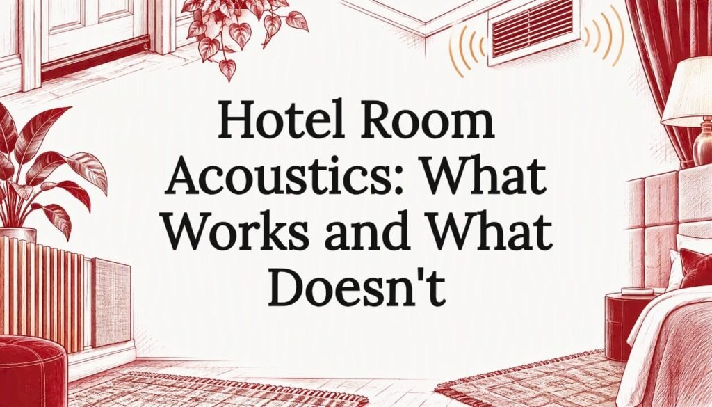 Sketch motifs frame the hotel acoustics title