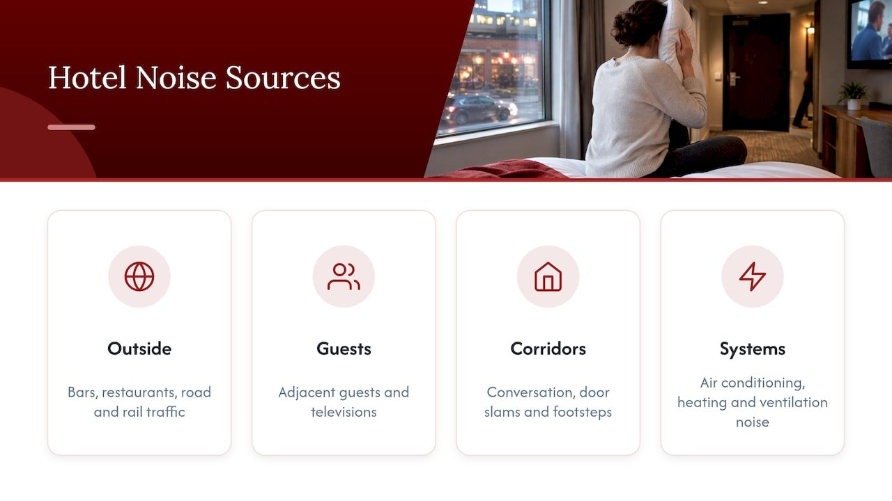 Common sources of noise in hotel rooms